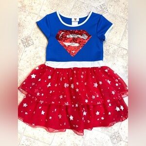 Girls SuperGirl Sequined Costume Dress for Dress up Size 6/6X